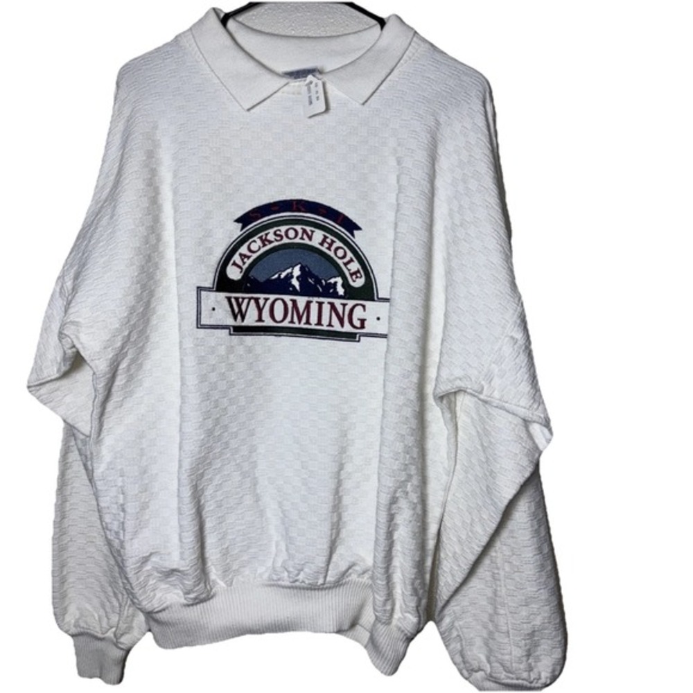 Vintage Somers Jackson Hole Wyoming Ski Sweatshirt White Textured Knit Large USA